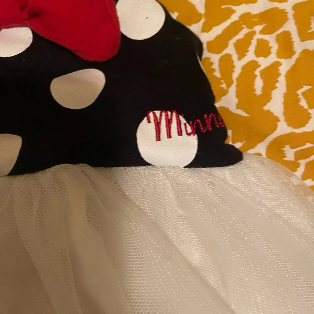 Disney Minnie Mouse Black and White Polka Dot Dress with Red Bow-Size 12 months - Picture 3 of 5